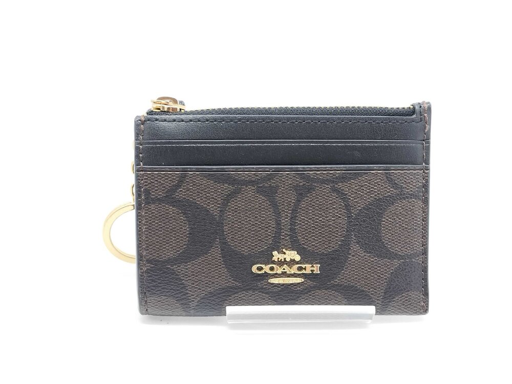 Coach Mahogany Black Signature Canvas Mini Skinny ID Case